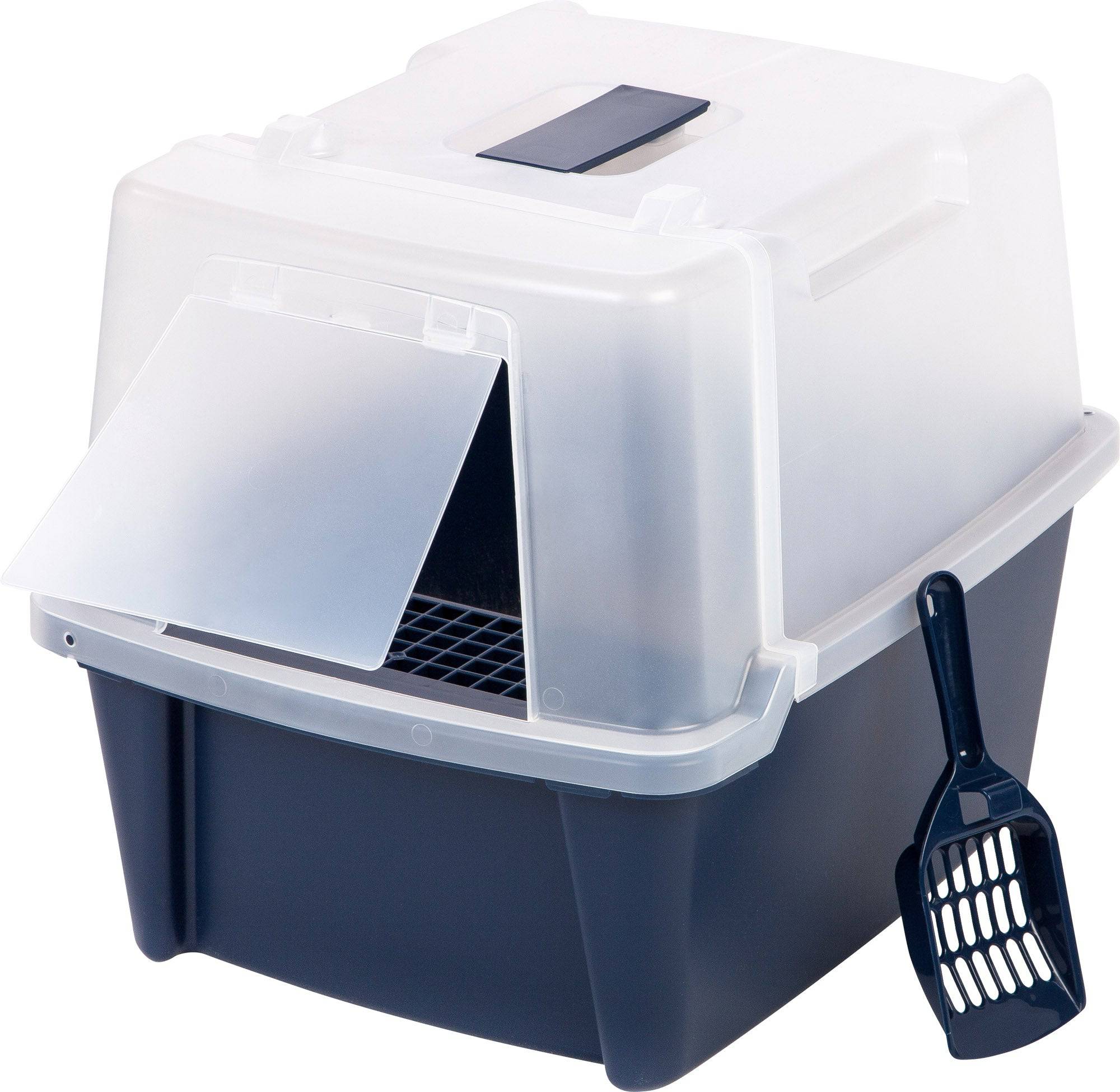 Split Lid Hooded Cat Litter Box with Scoop - Odor Control & Privacy for Indoor Cats - Perfect for Small Spaces & Multi-Cat Homes