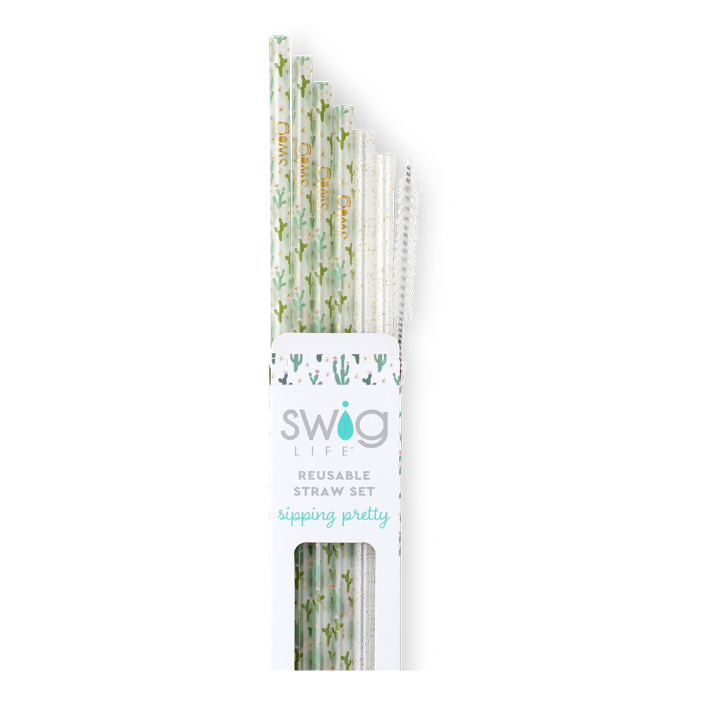 Eco-Friendly Reusable Straw Set with Gold Glitter - Perfect for Smoothies, Cocktails & Parties - BPA-Free & Dishwasher Safe