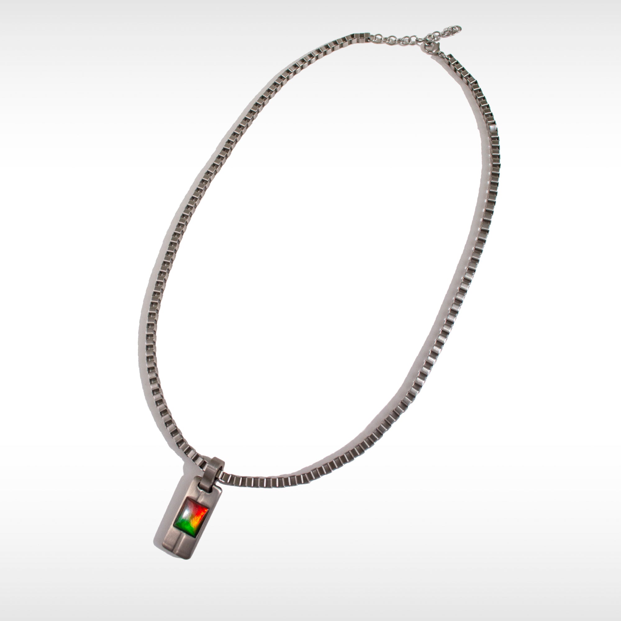 Men's Ammolite Pendant Necklace - Grey Polished Titanium DUSK Pendant from KORITE Collection | Unique Gemstone Jewelry for Gifts, Weddings & Special Occasions