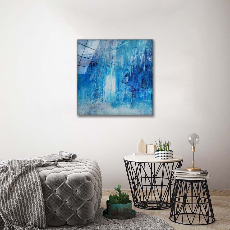 Blue Abstract Square Wall Art - Modern Canvas Painting for Home & Office Decor - Perfect for Living Room, Bedroom, or Workspace