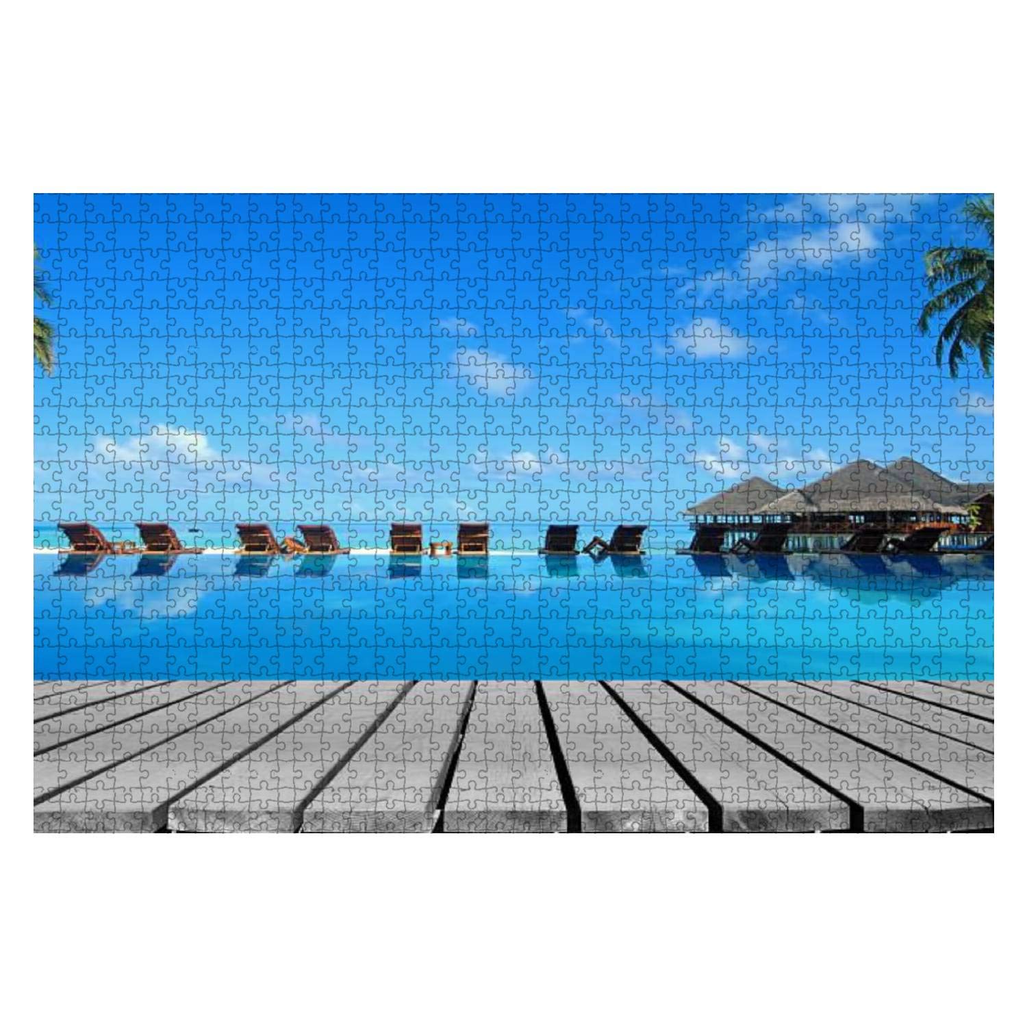 1000-Piece Tropical Resort Pool Jigsaw Puzzle with Wooden Decking - Seascape Landscape Puzzle for Adults & Kids - Educational Toy, Creative Game, Home Decor - Perfect for Family Game Nights & Relaxing Evenings