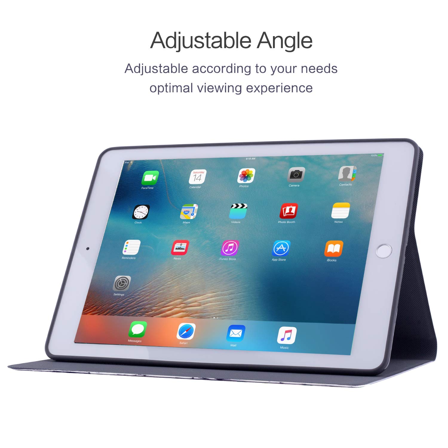 Premium Vimorco iPad 9.7 Case (2017/2018/Air 2/Air) - Shockproof TPU Back Cover with Auto Wake/Sleep | Adjustable Stand Leather Folio Case in Marble White - Perfect for Work, Travel & Home Use