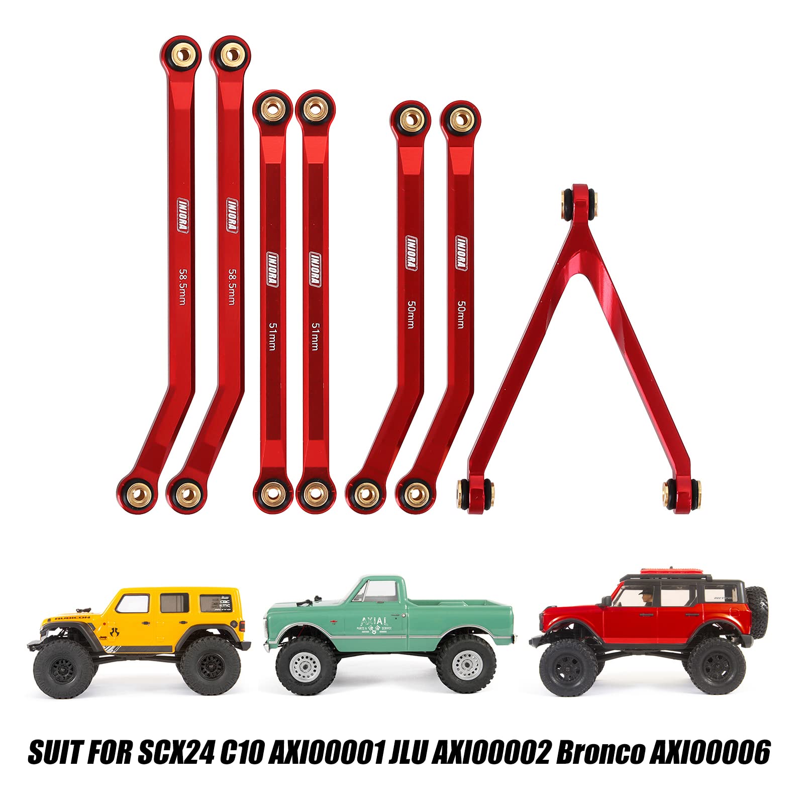 INJORA High Clearance Chassis Links Set & 43mm Shocks for SCX24 Bronco JLU AXI00002 C10 AXI00001 - Axial 1/24 RC Crawler Car Upgrade Parts (Red) | Off-Road Crawling, Trail Adventures & RC Car Modifications