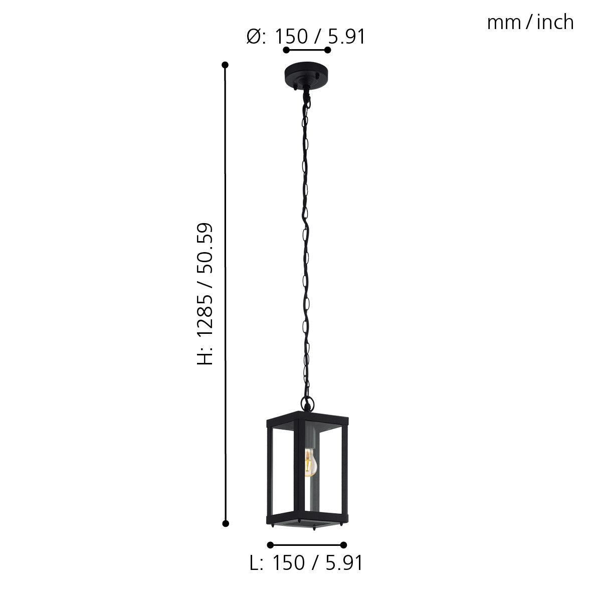 Eglo Alamonte 1 Outdoor Black Metal Framed Ceiling Pendant Light - Modern Industrial Hanging Fixture for Patio, Porch, Deck & Backyard Lighting