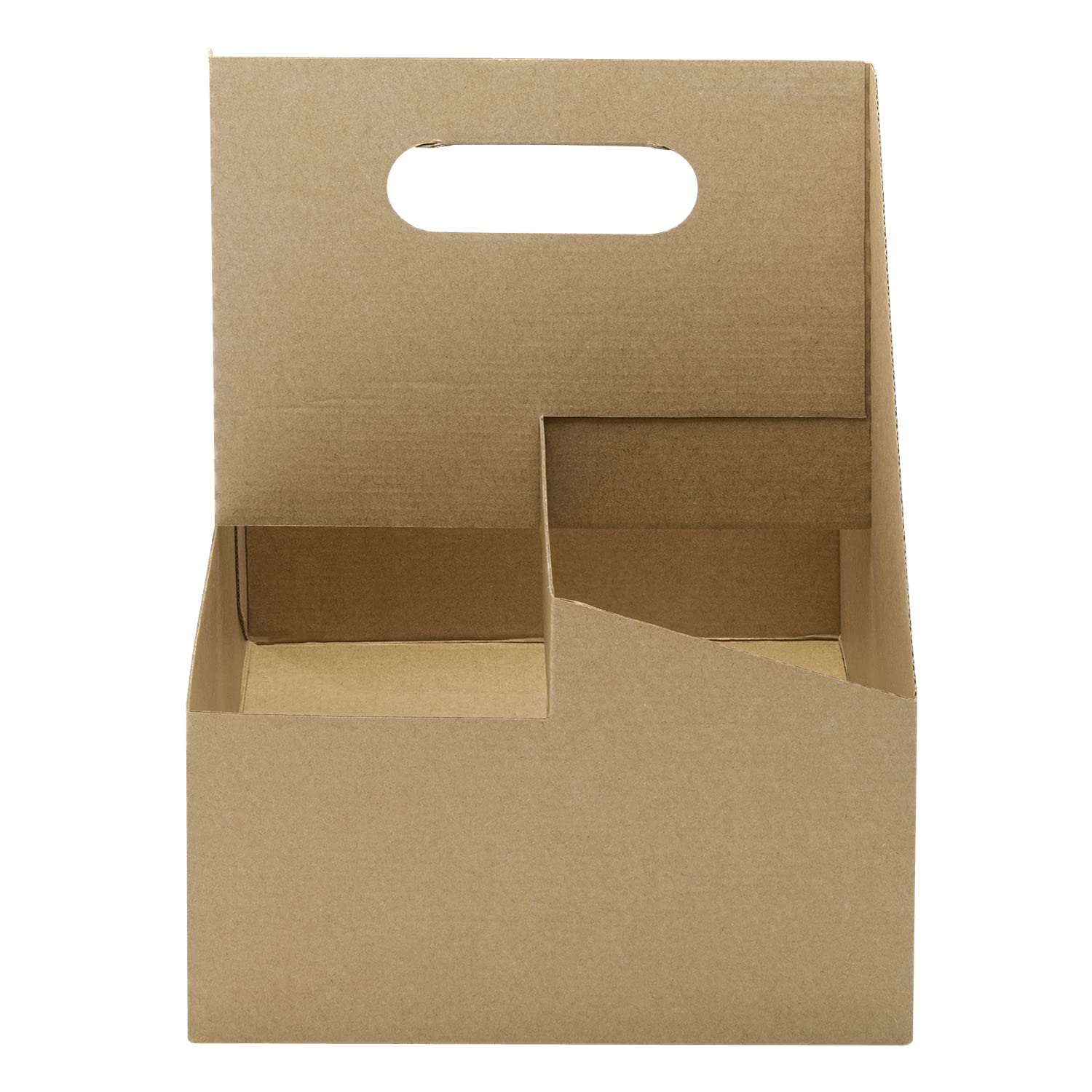 Sturdy 4-Cup Kraft Paper Drink Carrier with Handle - Eco-Friendly Disposable Coffee Cup Holder for Hot & Cold Beverages (Fits 10-32 oz Cups) - Perfect for Coffee Shops, Takeout, Parties & Office Events