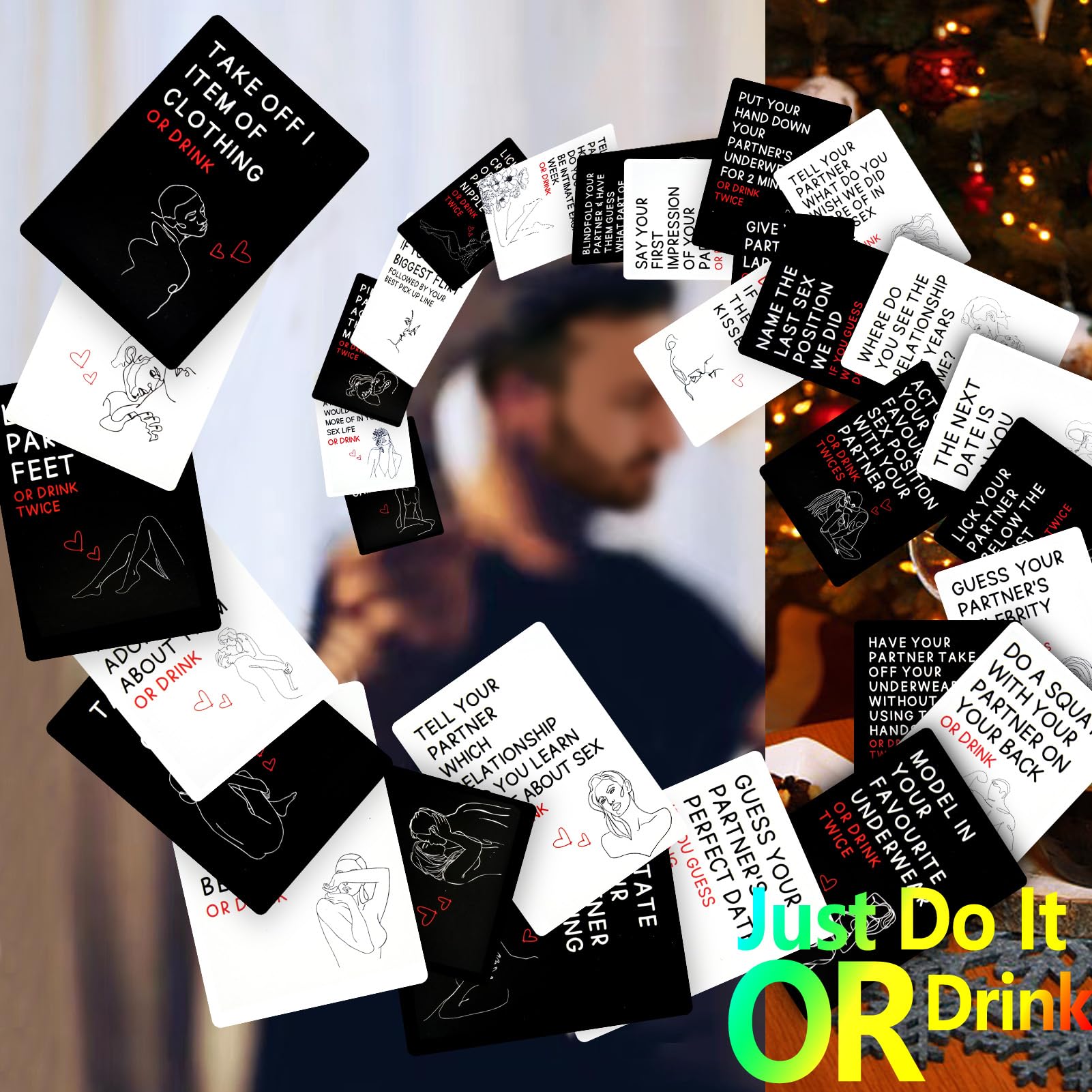 Adult Drinking Game Cards - Erotic Couples Card Deck for Adventurous Date Nights & Intimate Bedroom Fun - Sexy Party Game for Lovers