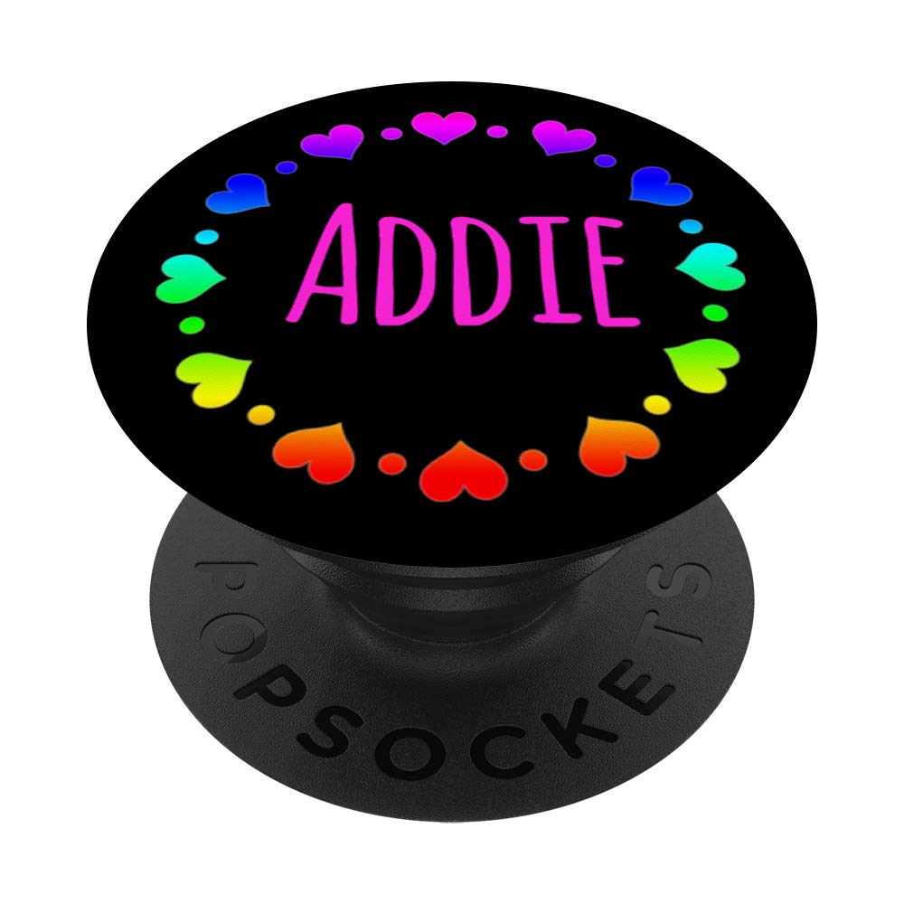 Personalized Girls PopSocket - Colorful Hearts Design - Custom Name Addie - Swappable PopGrip for Phones & Tablets | Perfect Gift for Birthdays, Christmas & Back to School
