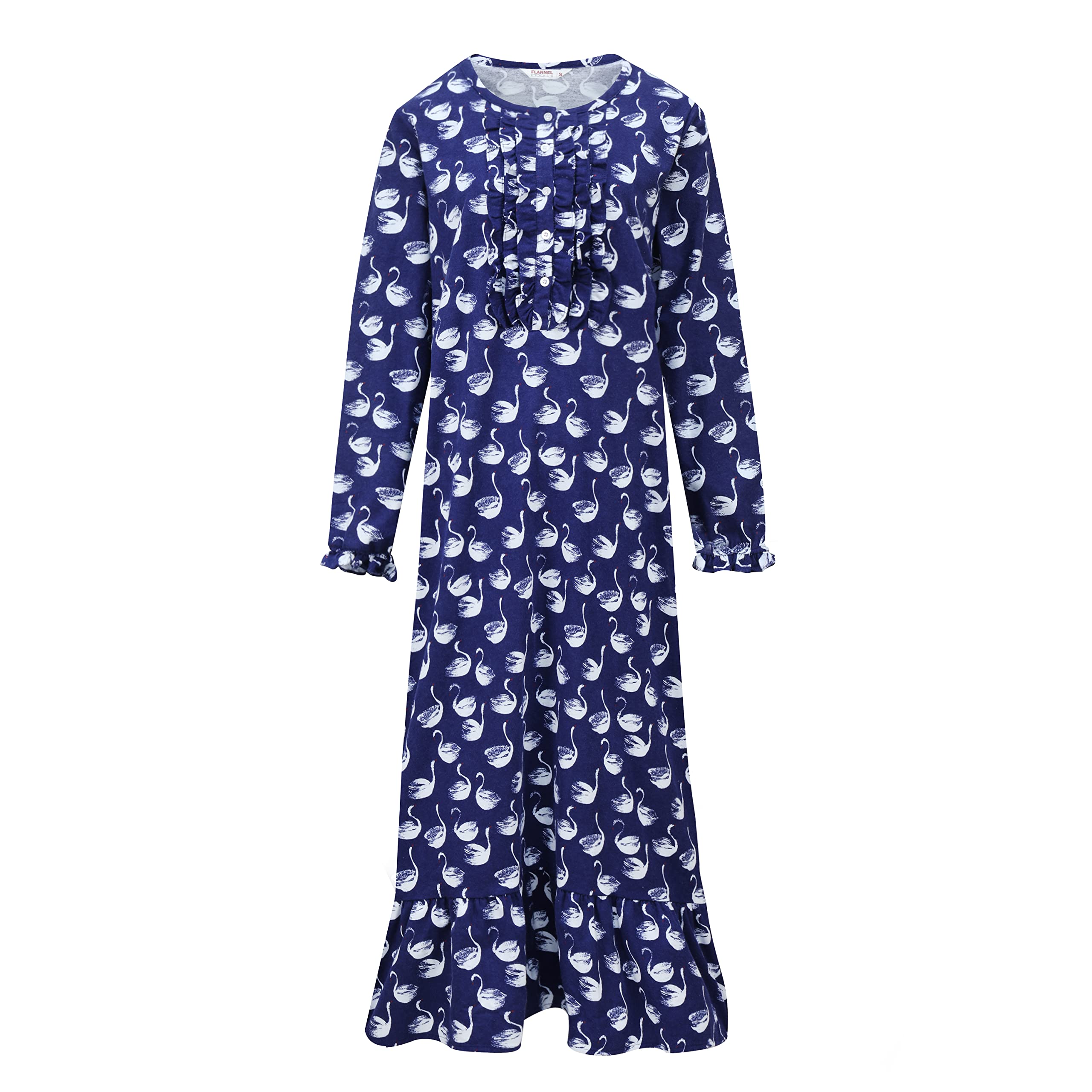 Women's Long Flannel Nightgown - 100% Cotton Soft Sleepwear for Winter Nights | Cozy Loungewear for Home & Relaxation