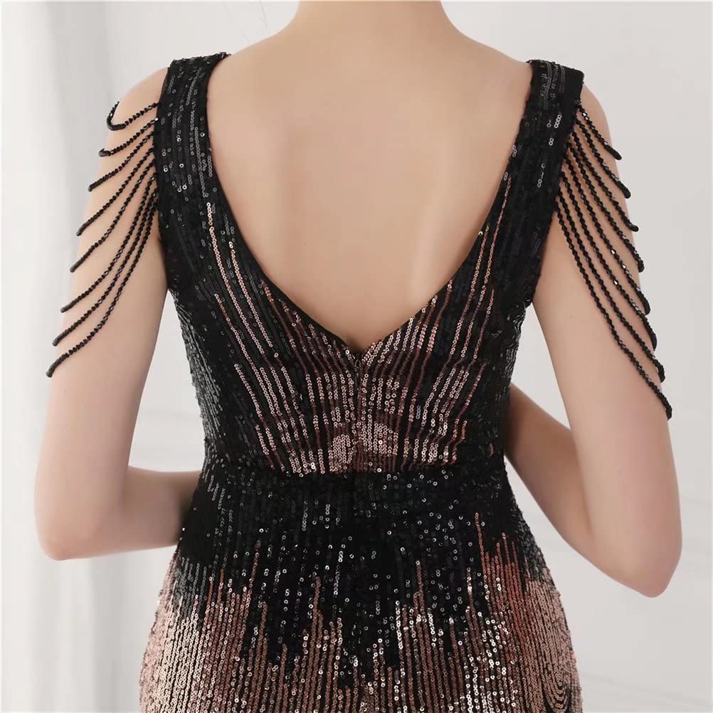 Mordarli Women's V Neck Sequin Prom Dresses 2023 - Elegant Long Evening Gown with Crystal Beadings for Formal Events, Homecoming, Pageants & Special Occasions