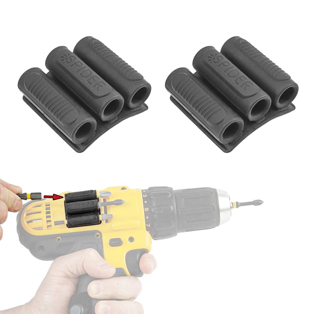 BitGripper v2 Spider Tool Holster - 2 Pack - Heavy Duty 3M Adhesive Drill Attachment for Quick Access to 6 Driver Bits on Power Drills - Perfect for Construction, DIY Projects & Professional Use