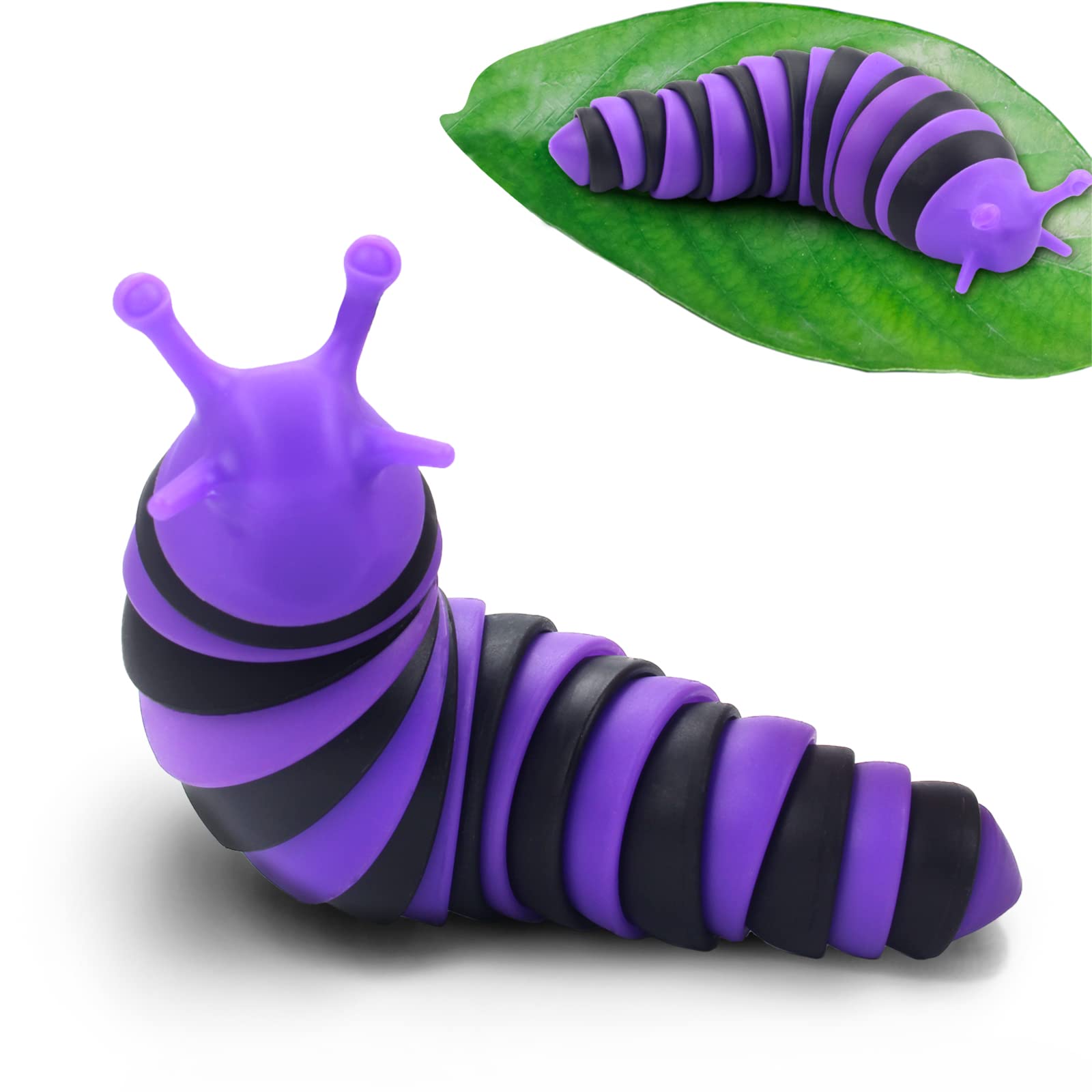 Articulated Stretch Plastic Slug Fidget Toy - Stress & Anxiety Relief Sensory Toy for Kids, Adults with ADHD or Autism - Purple Black Slug - Perfect for Classroom, Office & Travel Focus Aid