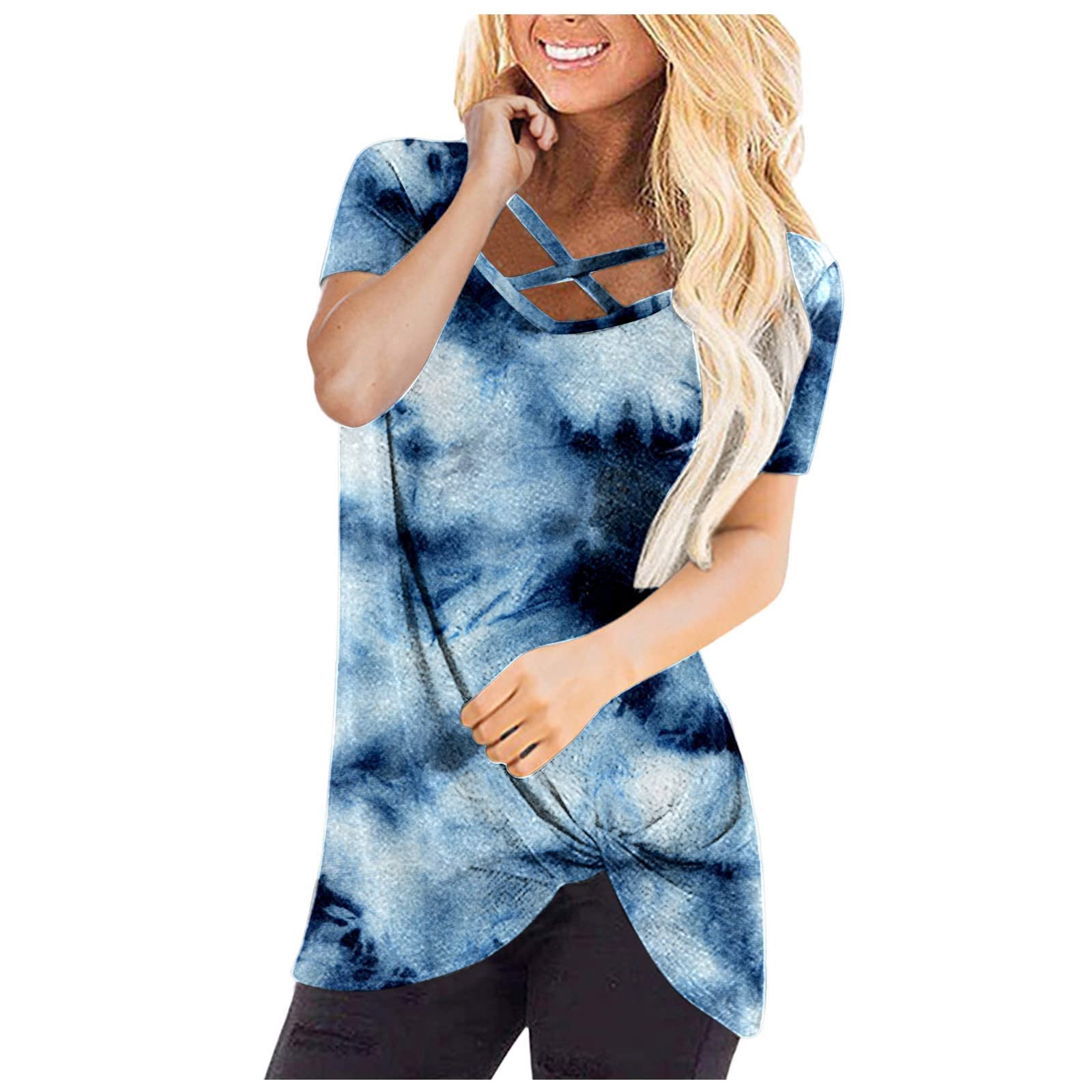 Women's Short Sleeve V-Neck T-Shirt - Fashion Gradient Printed Summer Blouse, Loose Fit Casual Top for Beach, Travel & Everyday Wear