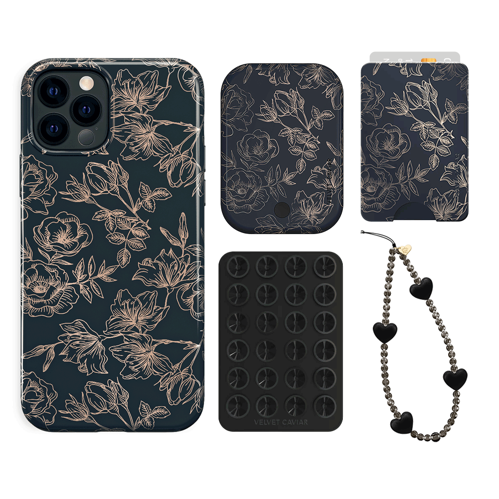 Floral Rose Gold Chrome iPhone Case with Wallet - Stylish & Protective Phone Cover for Women | Perfect for Everyday Use, Travel & Shopping