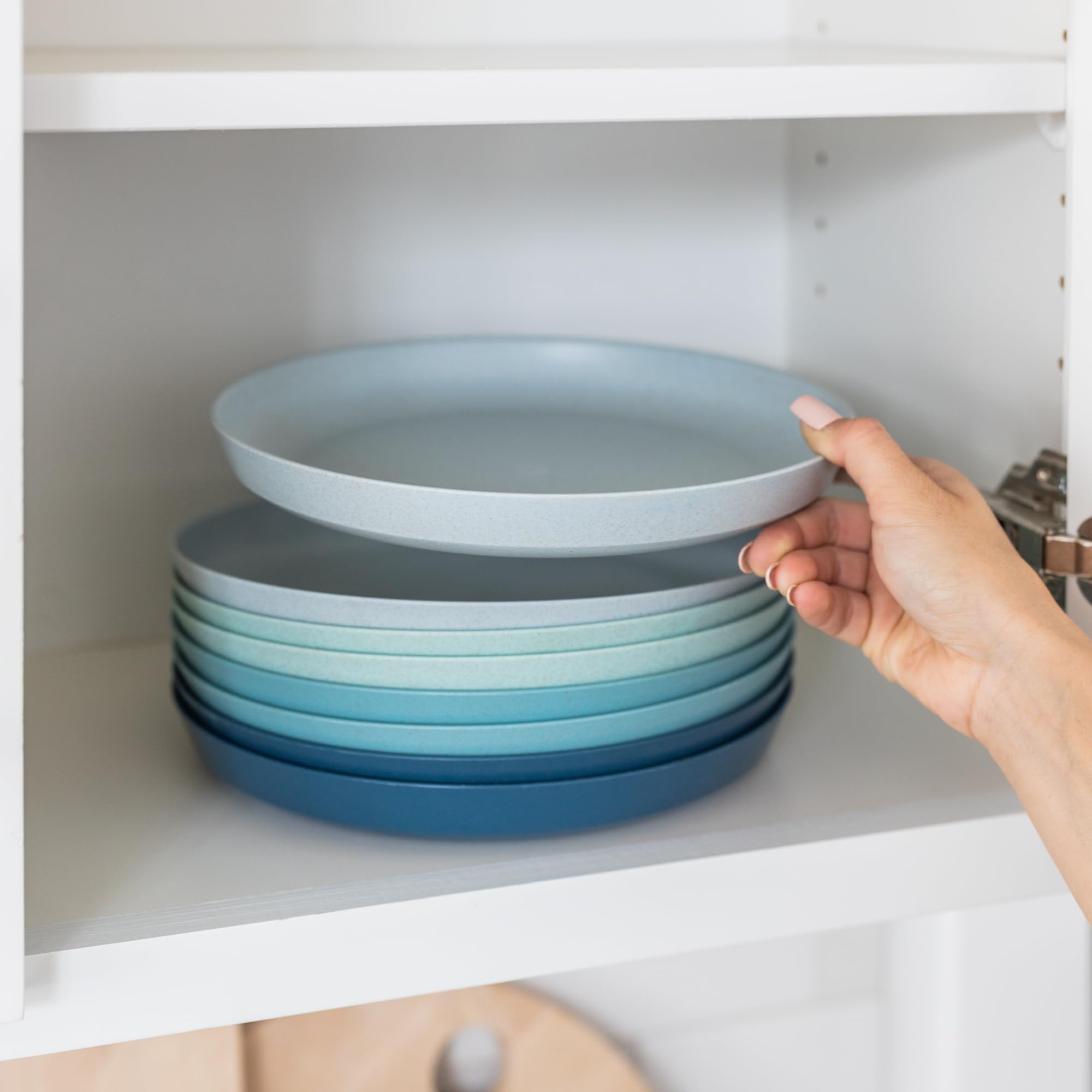 Premium Wheat Straw Plates Set of 8 - 10 Inch Unbreakable Reusable Dinner Plates - Microwave Safe & Eco-Friendly Hard Plastic Plates for Camping, RV, Outdoor Dining, Picnics, Parties & Everyday Kitchen Use - Seascape Design