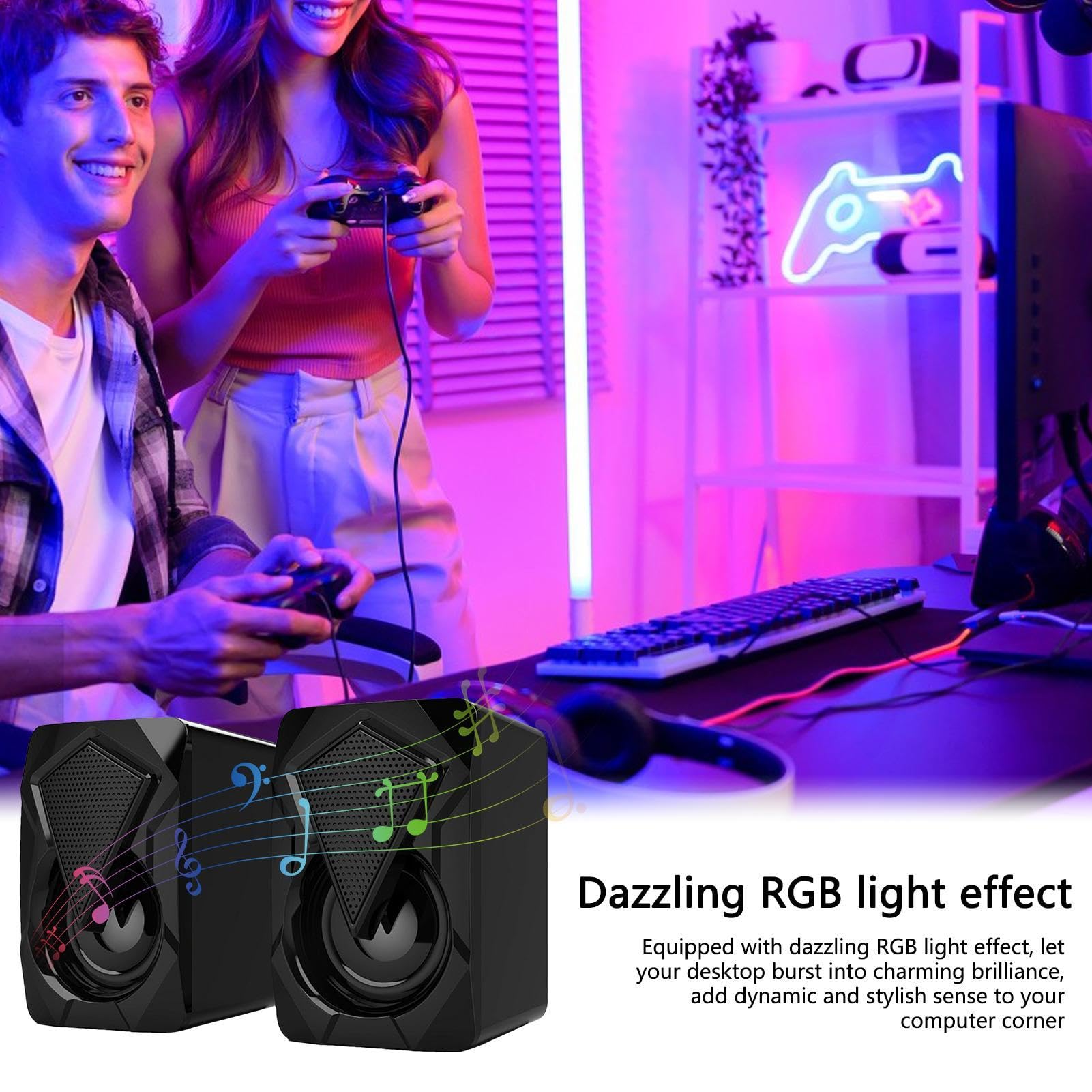 RGB USB Powered PC Speakers with Subwoofer, Plug and Play Desktop Speakers for Clear Sound, Gaming, and Home Office Setup