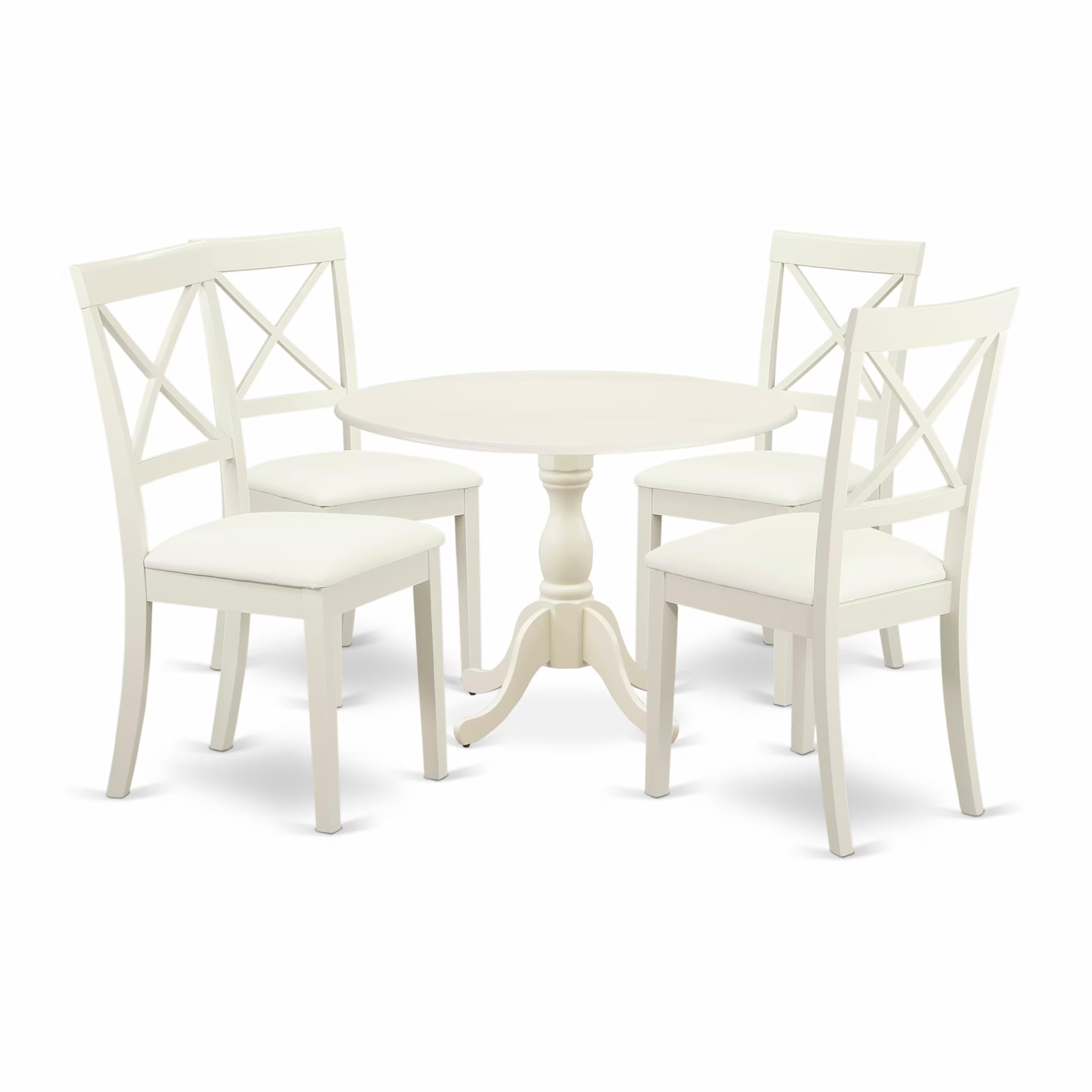 East West Furniture 5-Piece Dining Set with Round Drop-Leaf Table & 4 Upholstered Chairs - 42x42 Inch, Linen White | Perfect for Small Kitchens, Breakfast Nooks & Cozy Dining Spaces