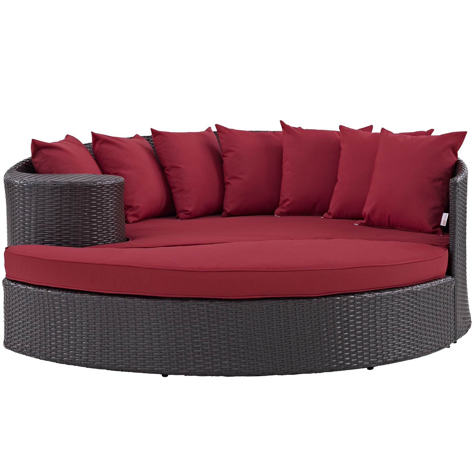 Modway Convene Wicker Rattan Outdoor Sectional Sofa Daybed with Cushions - Espresso Red - Waterproof Patio Furniture for Poolside, Backyard, Garden & Deck Relaxation