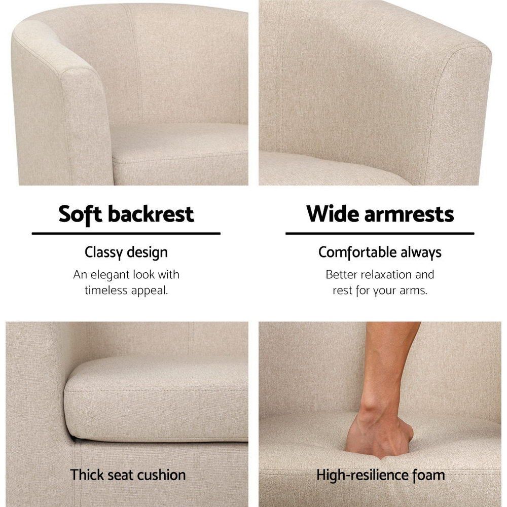 Abby Armchair Sofa Chair in Beige - Modern Accent Chair for Living Room, Bedroom, or Office