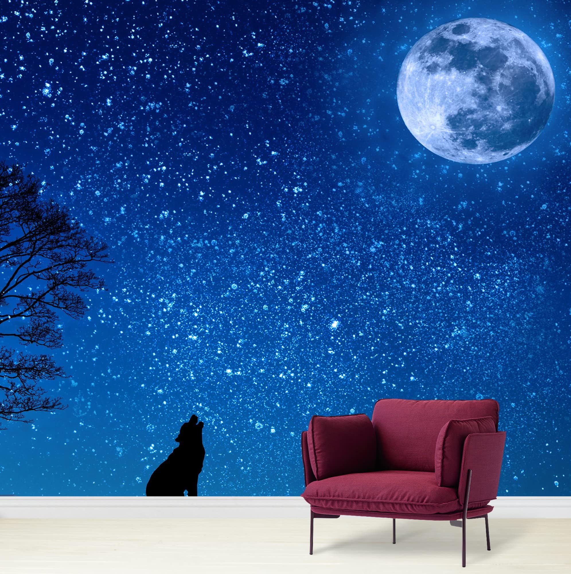 Moonlit Night Removable Wallpaper - 66x96 Inch Self-Adhesive Wall Mural for Bedroom & Living Room Decor | Easy Peel & Stick Wall Sticker for Home Interior Design