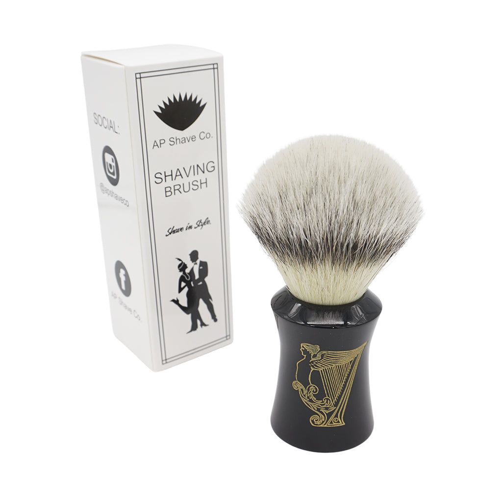 25mm Mühle STF XLarge Shaving Brush with AP Shave Co. Angelic Harp Etched Series Black Handle - Premium Wet Shaving Tool for Men's Grooming & Beard Care