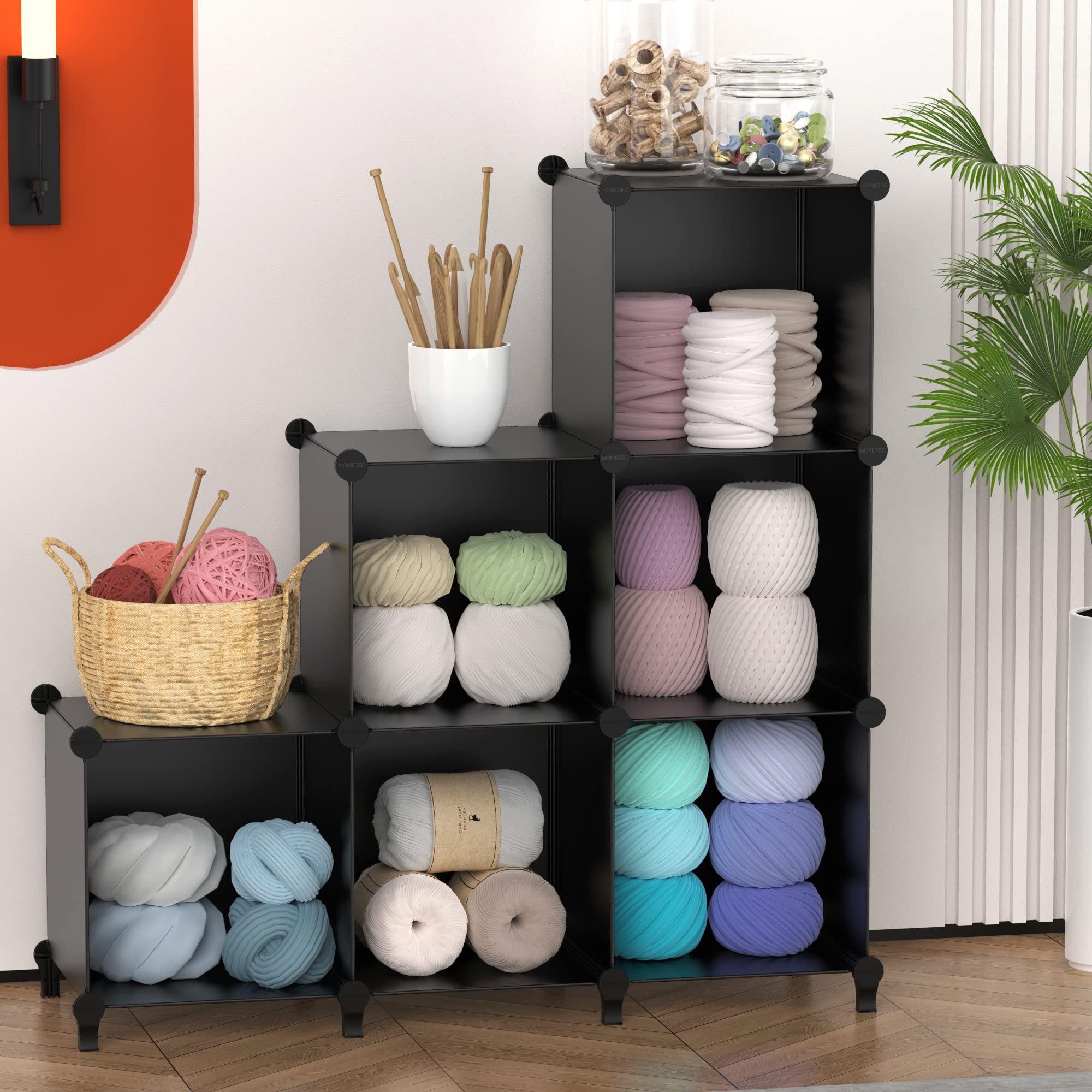 HOMIDEC 6-Cube Bookcase Storage Shelf - DIY Organizer for Books, Toys, Clothes & Crochet Yarn | Perfect for Living Room, Bedroom, Nursery & Craft Room Organization
