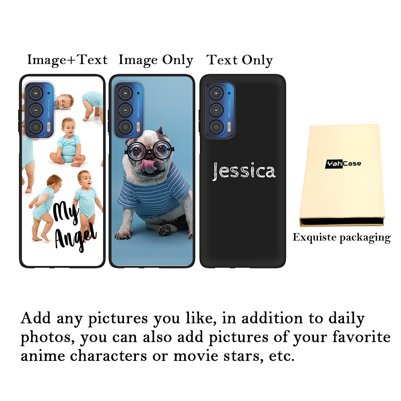 Custom Personalized Photo Text Name Phone Case for Motorola Edge 2021/Edge 5G UW - Anti-Scratch Soft TPU Protective Cover (Black) - Perfect for Daily Use, Travel & Gift Giving