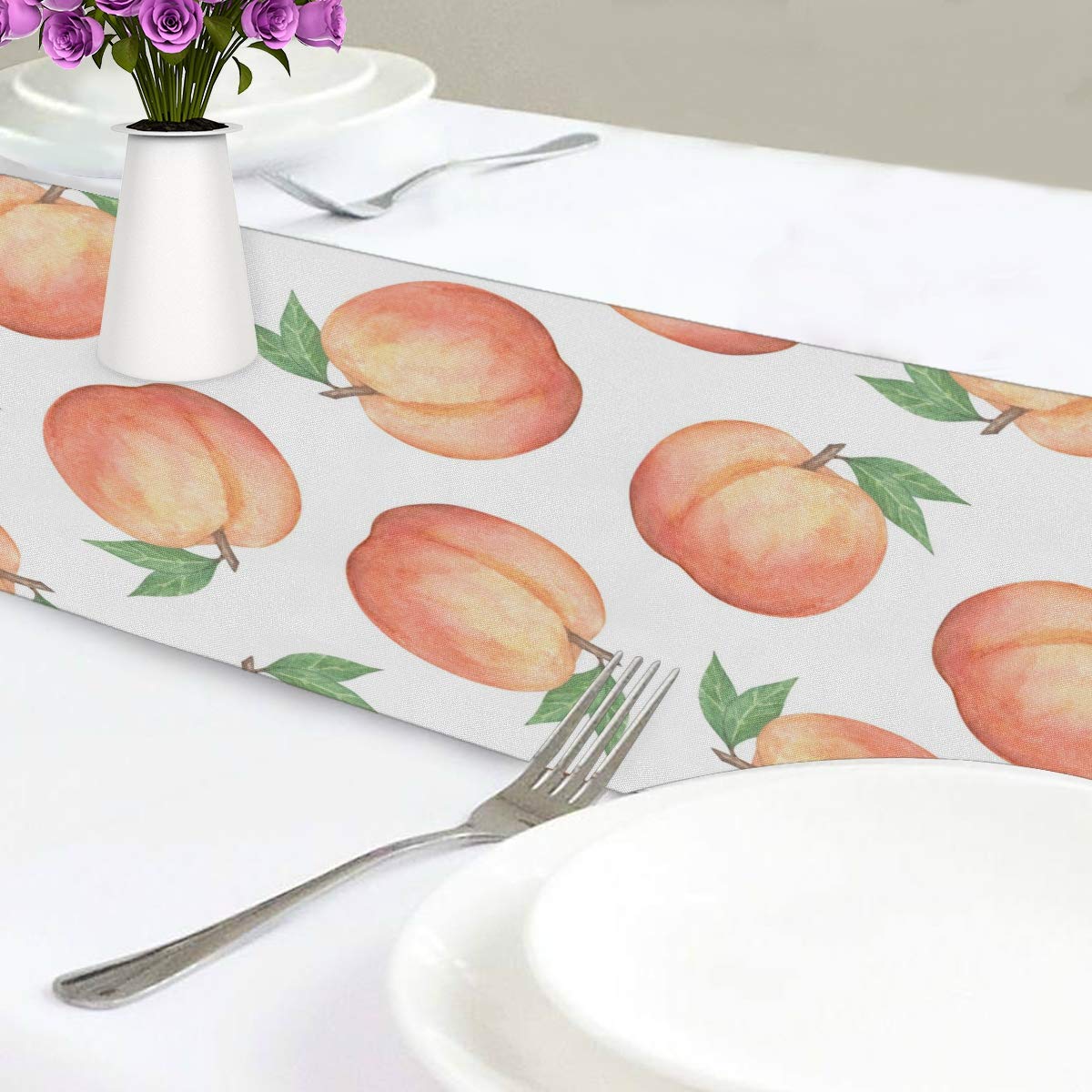 AUUXVA Peach Fruit Pattern Table Runner 13x70 Inch - Polyester Rectangular Tablecloth for Dining, Kitchen, Office, Wedding & Home Decor - Perfect for Coffee Tables, Buffets, and Party Decorations