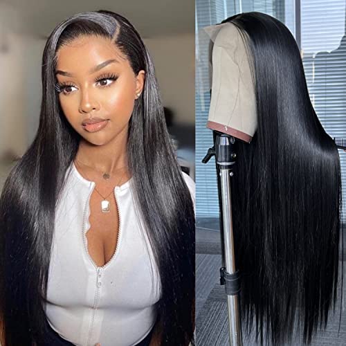 SAPPHIREWIGS 26 Inch Black Long Straight Synthetic Lace Front Wig for Women - Pre-Plucked Hairline, 13×6 Glueless Lace Wig, Kanekalon Futura Hair - Perfect for Daily Wear, Cosplay, and Special Occasions
