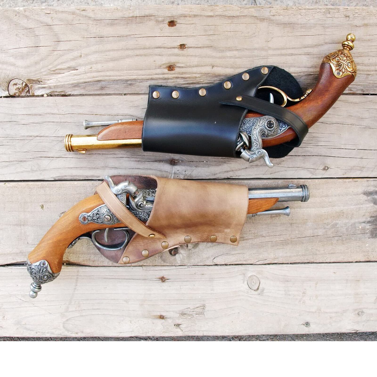 YHDL Medieval PU Leather Gun Holster - Renaissance Steampunk Pirate Pistol Holder for Halloween Costume, Cosplay & LARP Accessories | Perfect for Renaissance Fairs, Steampunk Events & Pirate Themed Parties (Gun Not Included)
