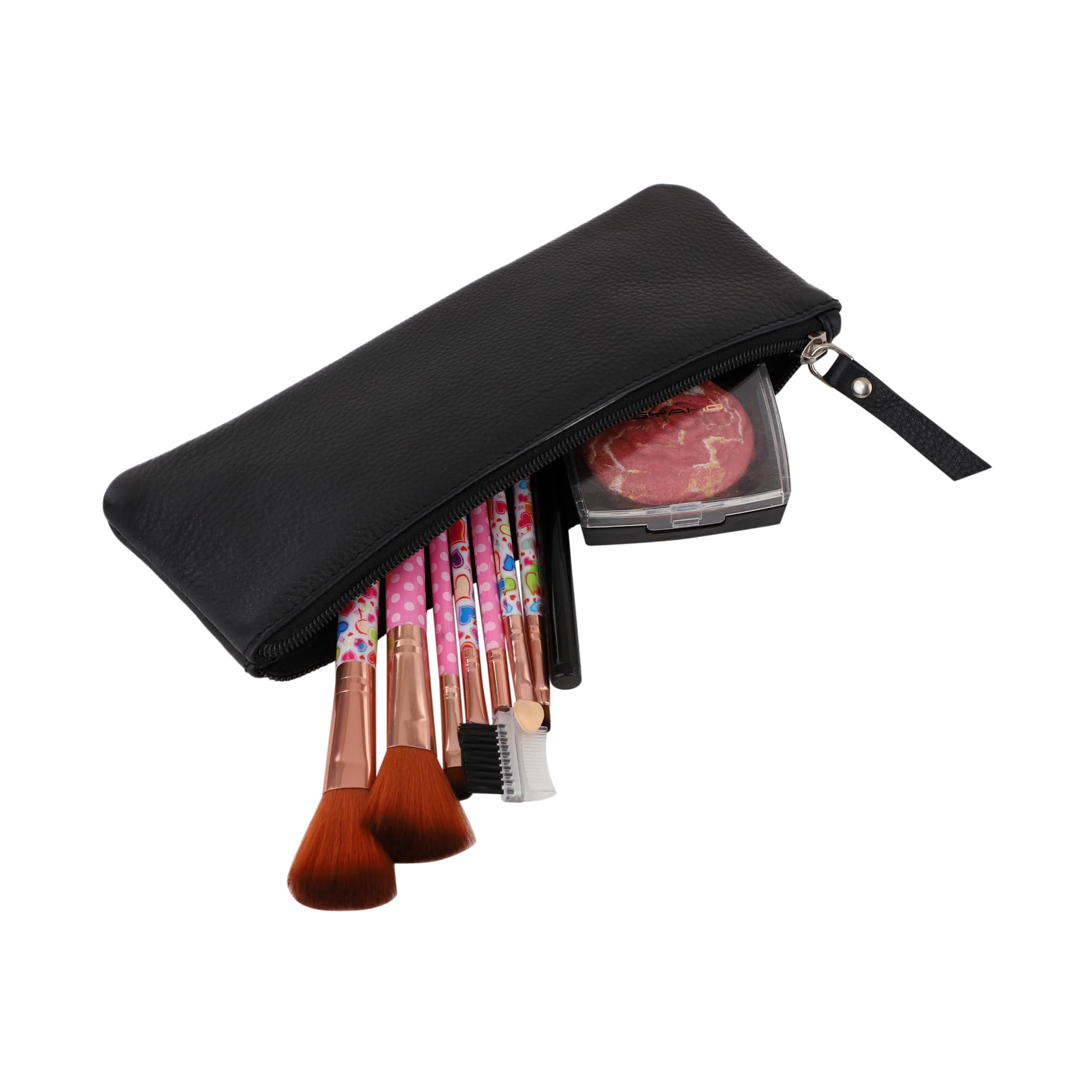 Genuine Leather Pouch & Pencil Case - Multi-Functional Travel Organizer for Men & Women | Makeup & Cosmetic Bag (Black)
