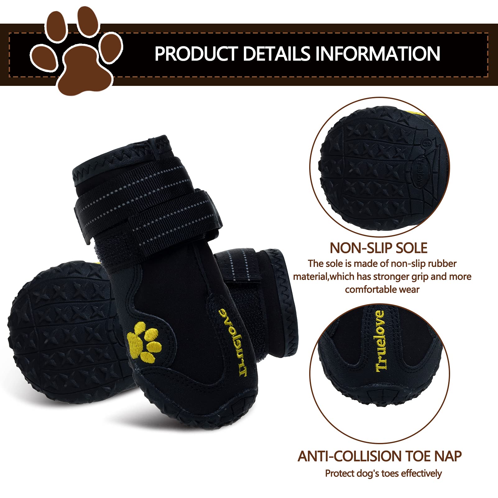 Expawlorer Waterproof Dog Boots for Large Dogs - Anti-Slip Rugged Sole Winter Paw Protectors for Snow, Rain & Hot Pavement - Ideal for Hiking, Walking & Outdoor Adventures (Black)