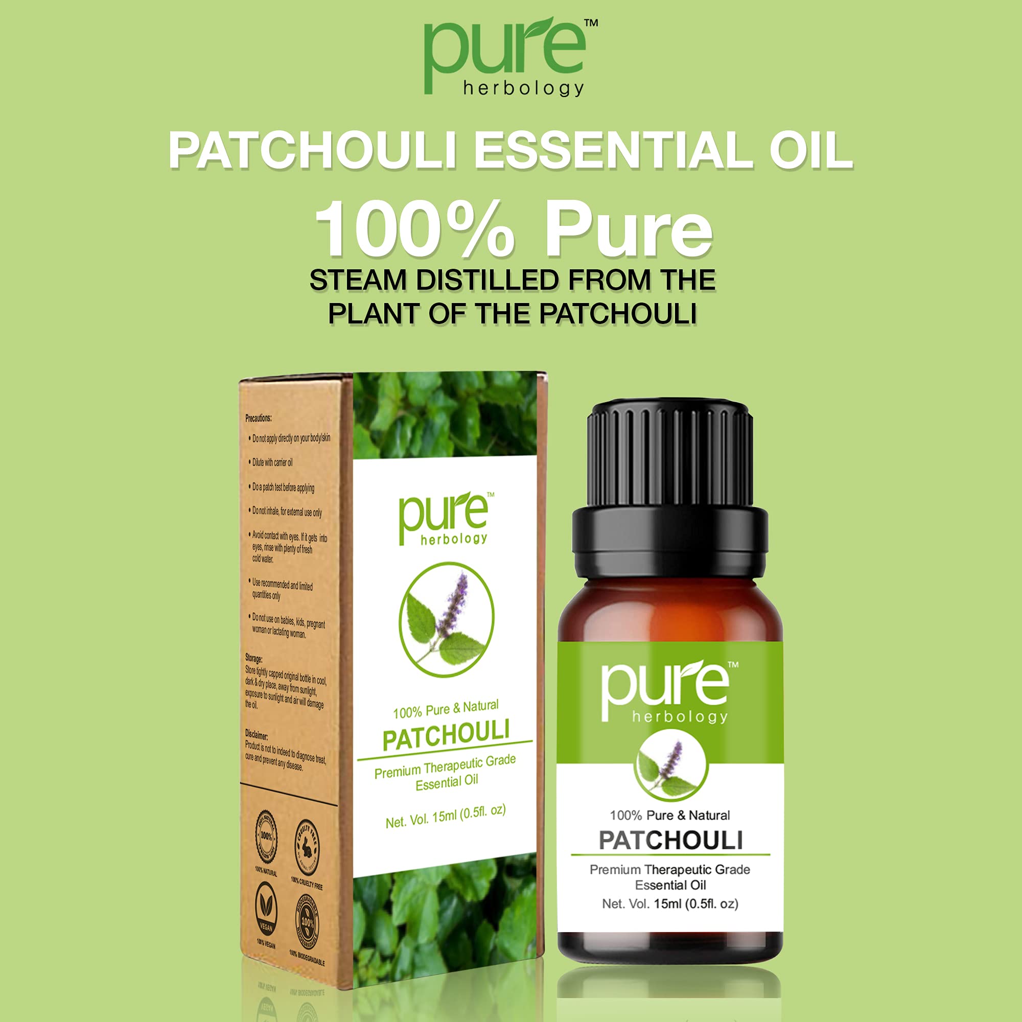 Pure Patchouli Essential Oil 15ml - Skin & Hair Care, Stress Relief for Aromatherapy