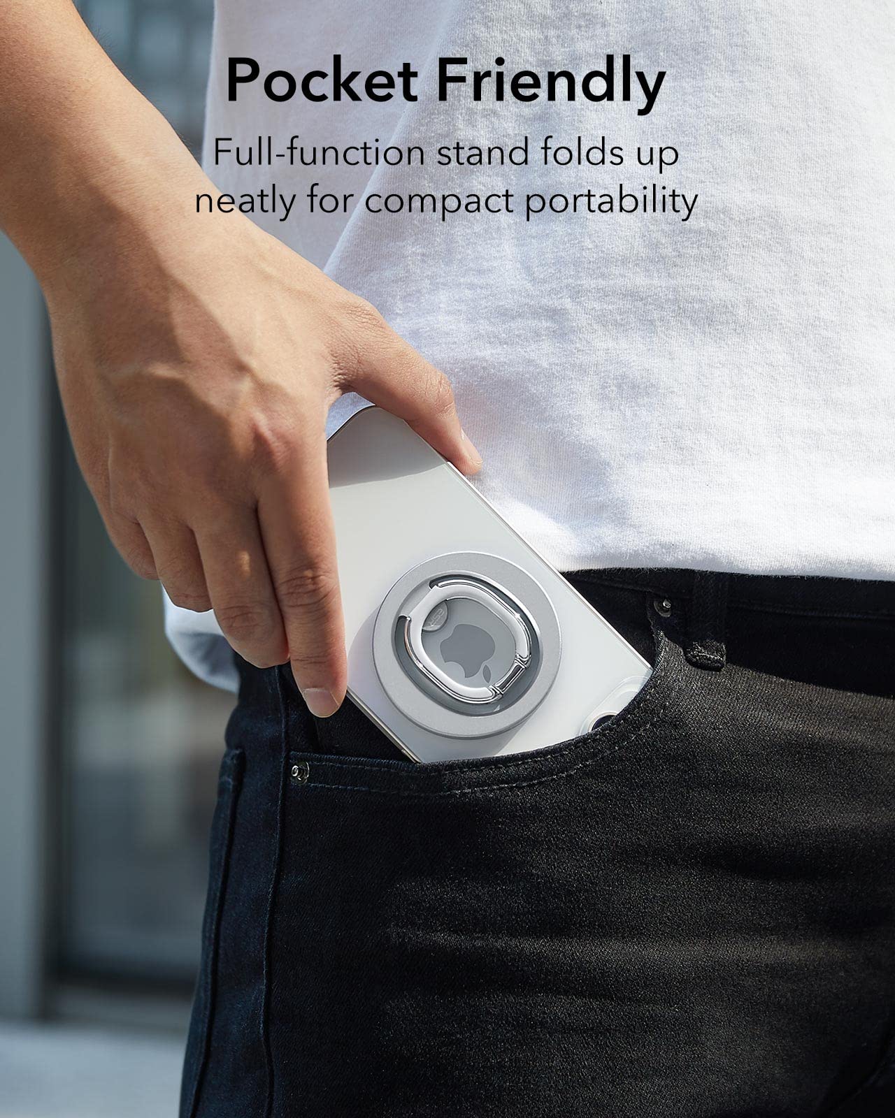 ESR HaloLock Magnetic Phone Ring Holder - MagSafe Compatible, Adjustable Kickstand Grip for iPhone 16/15/14/13/12 Series, Silver - Perfect for Hands-Free Viewing and Secure Grip