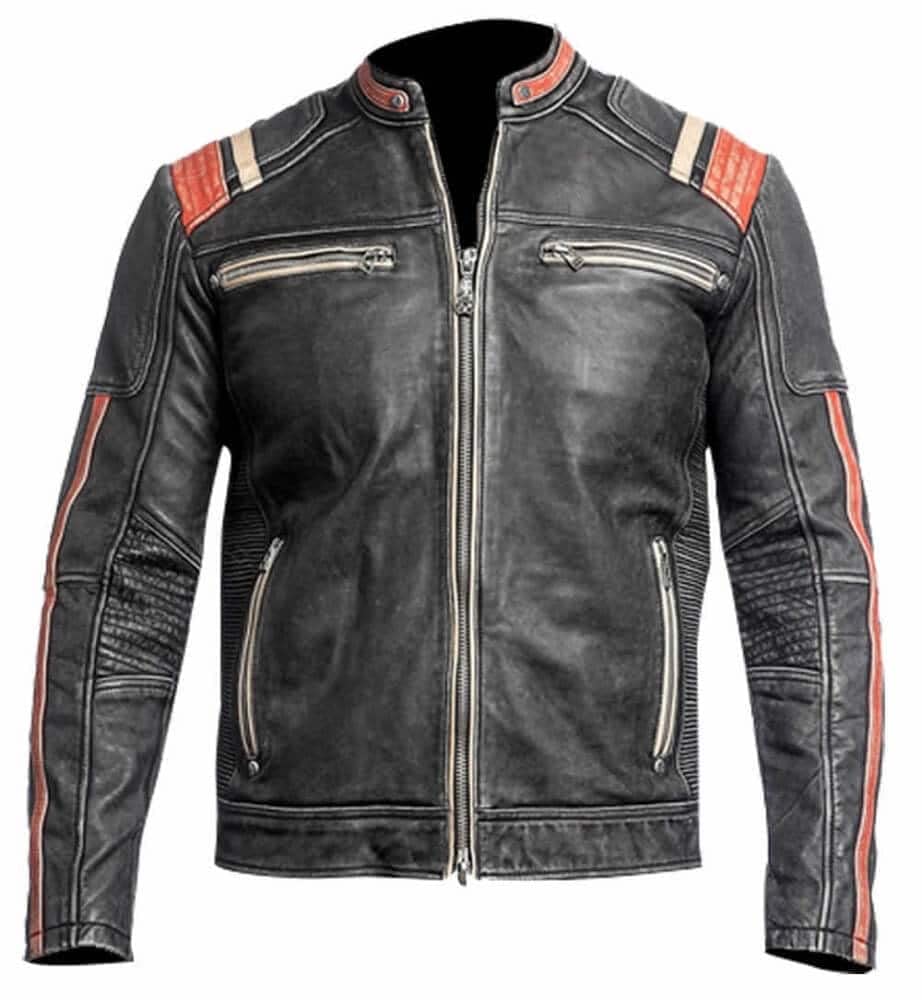 Vintage Distressed Black Lambskin Leather Cafe Racer Motorcycle Jacket for Men - Retro Biker Style Jacket for Casual Riding & Urban Fashion