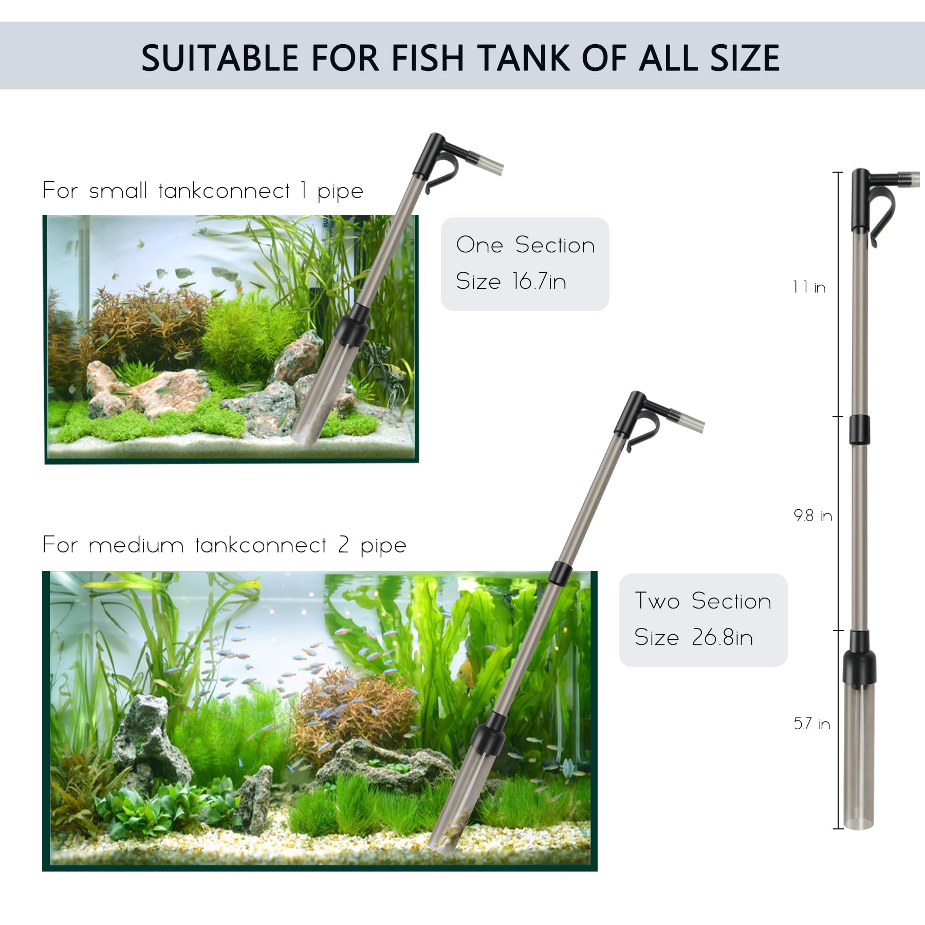 4 in 1 Aquarium Gravel Cleaner - Fish Tank Vacuum Siphon with Water Flow Clamp for Easy Water Changes, Sand Washing & Dirt Removal | Perfect for Freshwater & Saltwater Tanks, Home & Office Aquariums