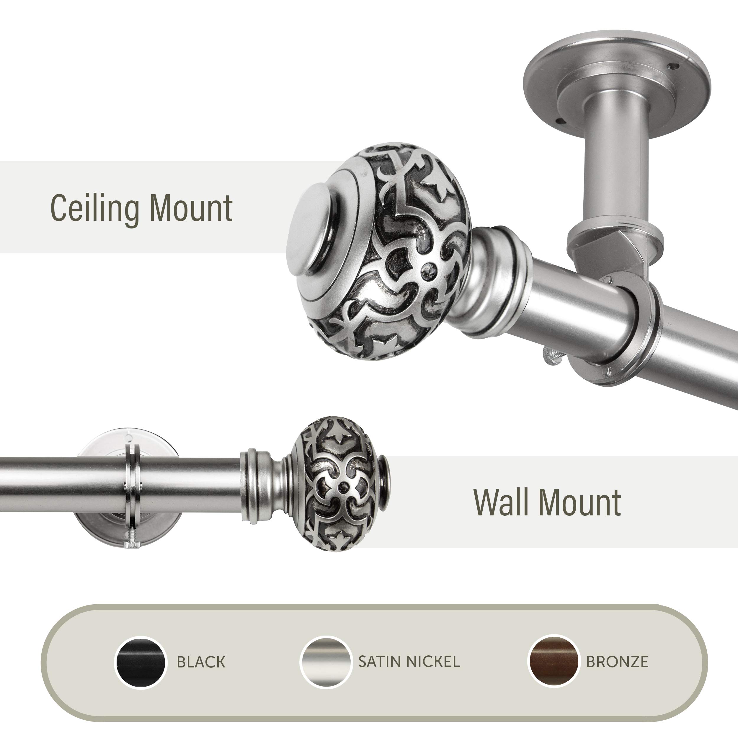 Rod Desyne Maple 1 Inch Adjustable Ceiling Curtain Rod - 66 to 120 Inches Extendable Room Divider in Satin Nickel Finish - Perfect for Home Theater, Bedroom Blackout Curtains and Room Partitioning