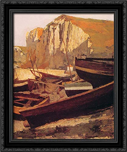 Jean Paul Laurens Normandy Cliff Barques 20x24 Black Ornate Wood Framed Canvas Art - Perfect for Living Room, Bedroom & Office Wall Decor