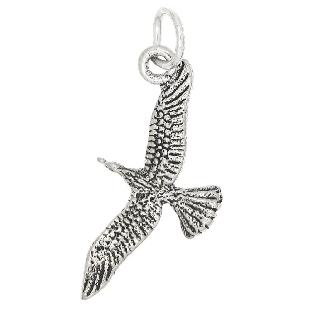 Sterling Silver Oxidized Double Sided Seagull Bird Charm Pendant - Handmade Jewelry for Necklace Making, Beach Theme Gifts & Nautical Decor (Check Size in Description)