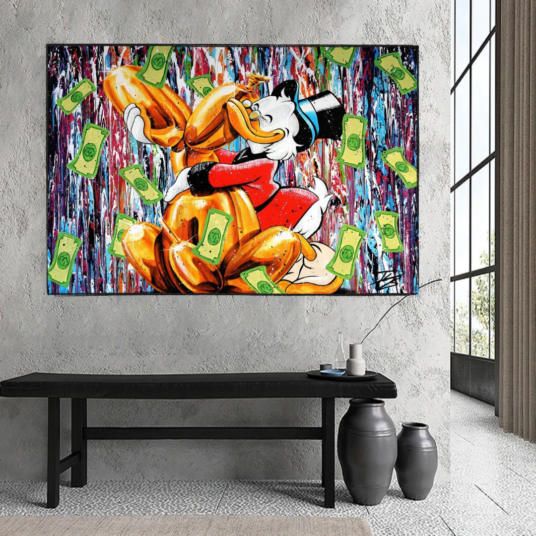 Banksy Scrooge McDuck and Dog Canvas Wall Art Print - Modern Pop Art Home Decor for Living Room, Bedroom & Office