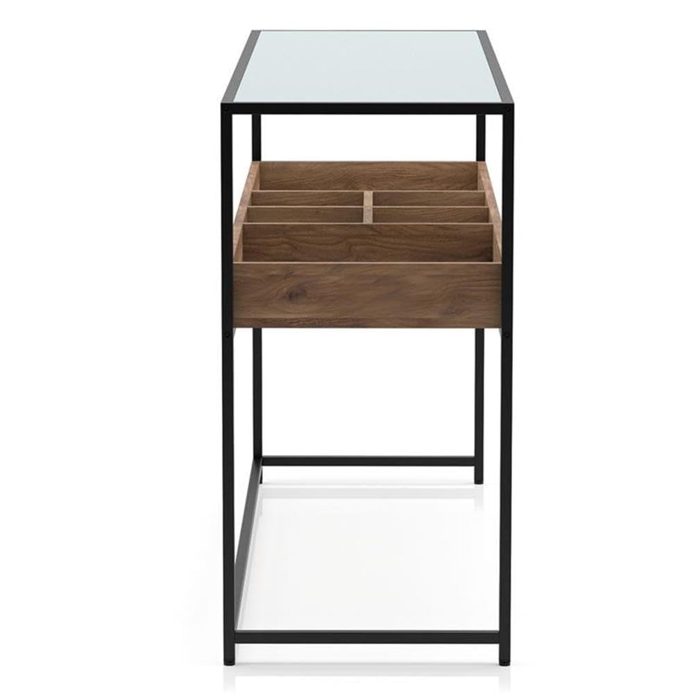 Furniture of America Jeska Rustic Metal Sofa Table with Storage in Matte Black - Rustic End Table for Living Room, Entryway & Bedroom