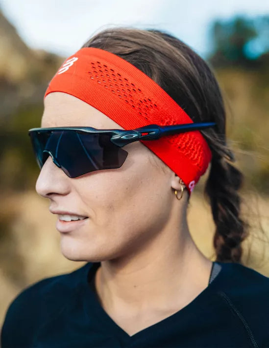 Compressport Unisex Thin Headband On/Off - Sweat-Wicking Sports Headband for Running, Cycling & Workouts - Red