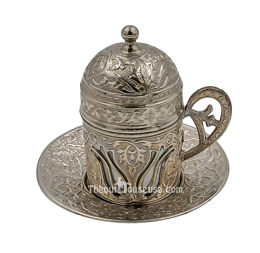 Premium Silver Turkish Coffee Set with Tray & Cups - Authentic Handcrafted Design for Home & Gifting - Perfect for Traditional Coffee Ceremonies & Entertaining Guests