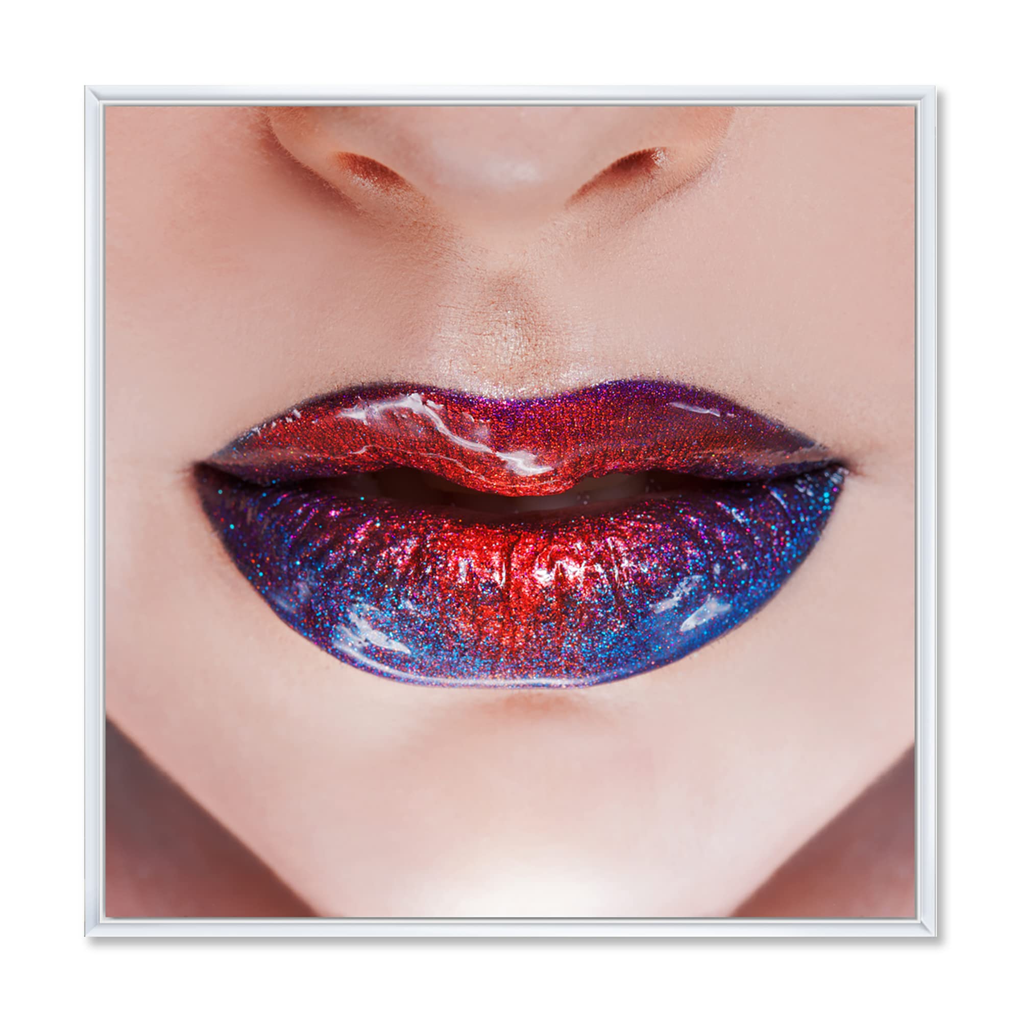 DesignQ Vibrant Lipstick Lips - Modern Framed Canvas Wall Art Print for Living Room, Bedroom & Office Decor