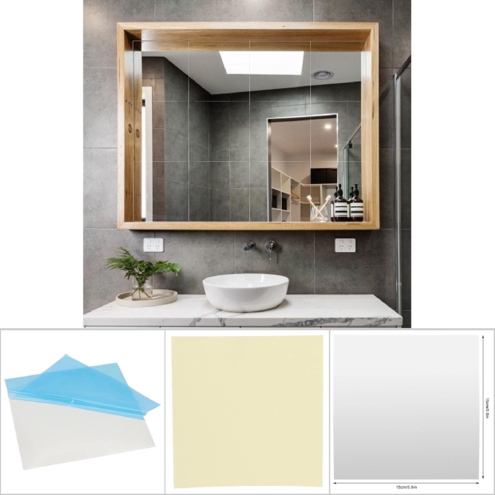 9-Piece Acrylic Mirror Set - Square Waterproof Wall Mirrors for Home, Office, Living Room & Dining Room Decor - Lightweight Shatterproof Bathroom & Bedroom Mirrors