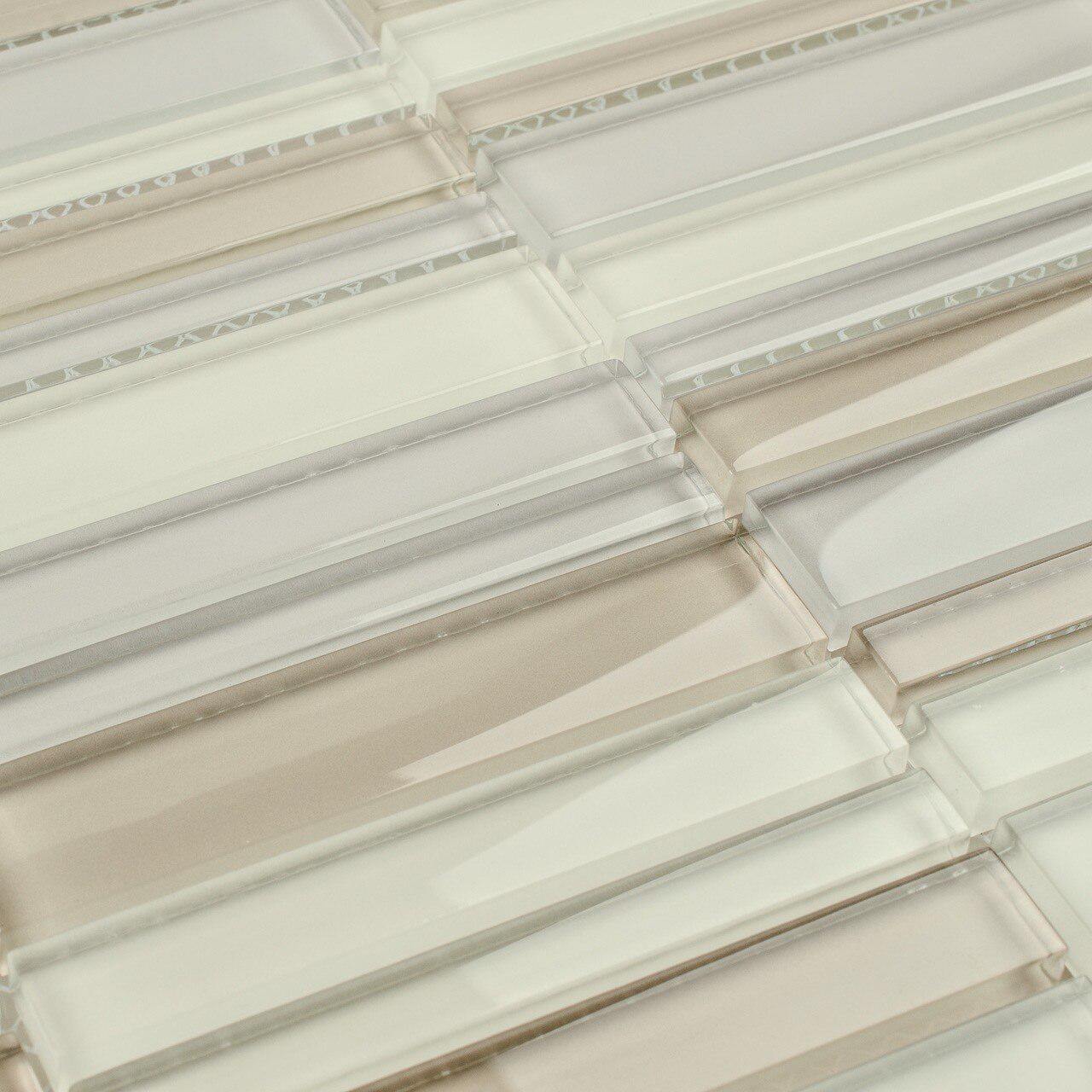 Glass Mosaic Tile Stacked Warm Neutral Blend - Peel and Stick Backsplash Tiles for Kitchen, Bathroom, and Shower Wall Decor