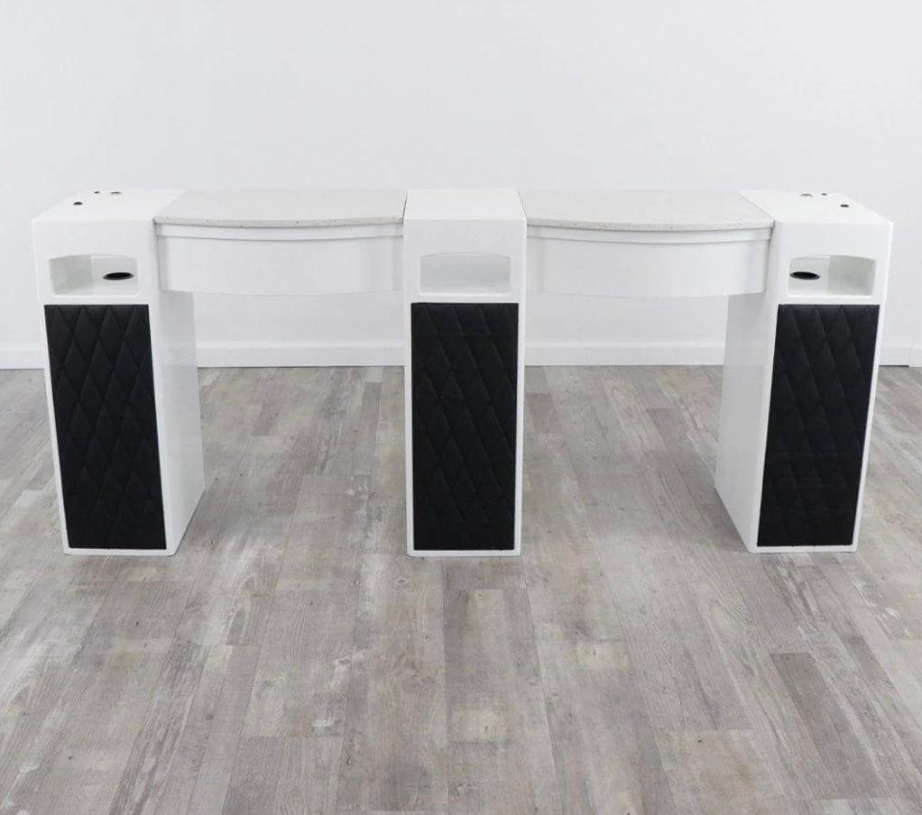 Professional Double Diamond White Manicure Table for Nail Salons - Portable & Adjustable Nail Technician Desk with Storage, Perfect for Home & Salon Use