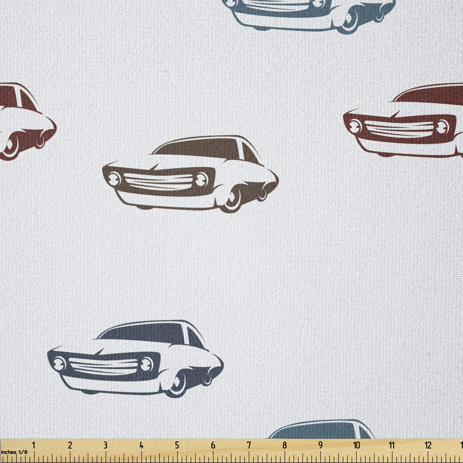 Ambesonne Cars Stretch Knit Fabric by The Yard - Retro Muscle Cars Print in Blue, Brown & Burgundy | 5 Yards for Clothing, Sewing & DIY Crafts | Perfect for Apparel, Home Decor & Quilting Projects