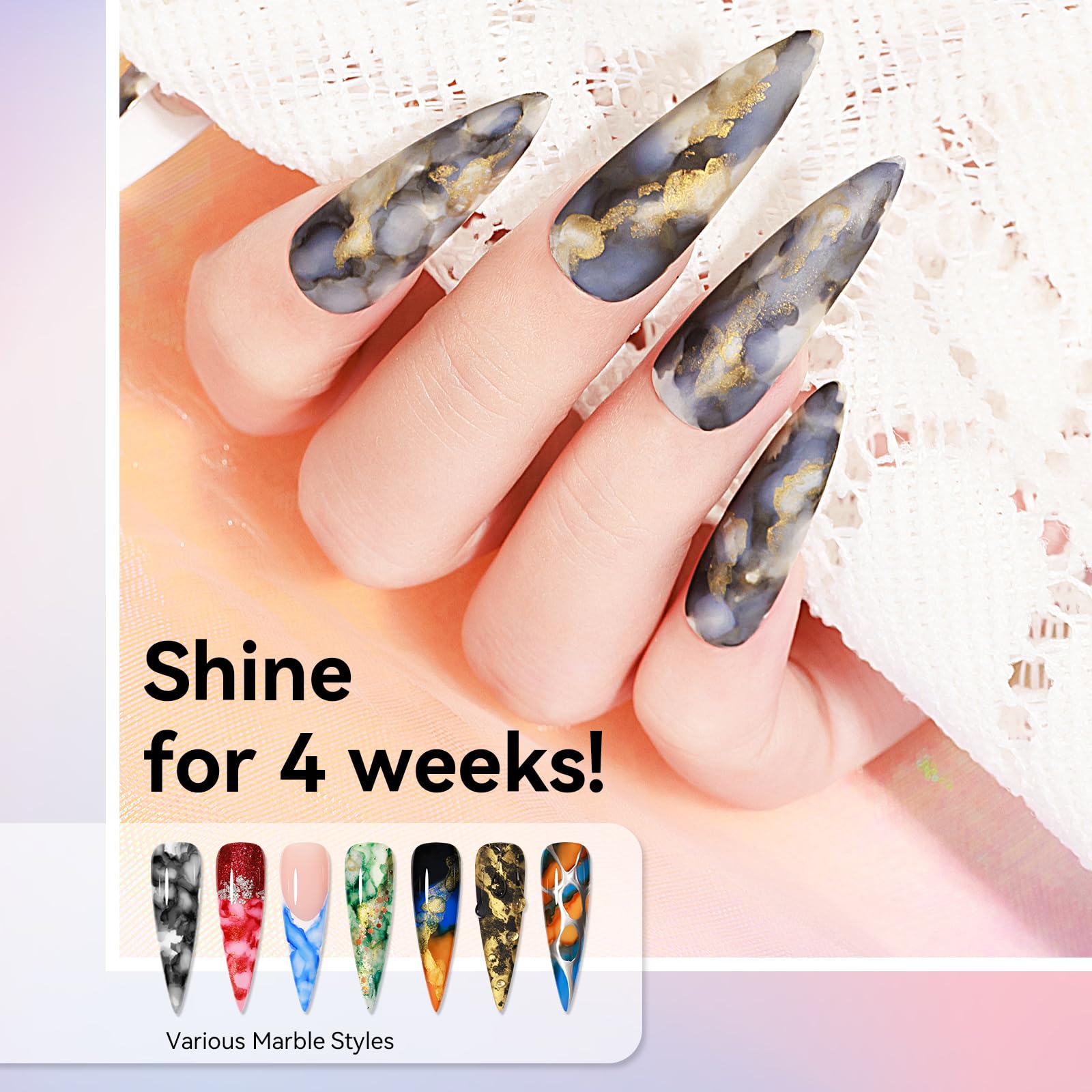 MIZHSE 8 Colors Glitter Marble Nail Polish Set - Blooming Marble Gel & Watercolor Nail Ink for DIY Nail Art, Home Manicure & Professional Salon Use - Perfect for Parties, Weddings & Special Occasions