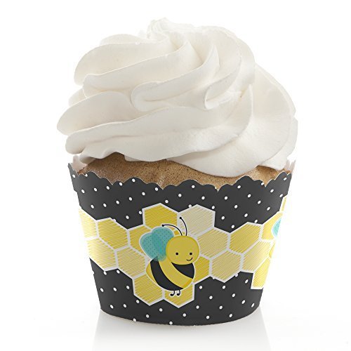 Honey Bee Baby Shower & Birthday Party Decorations - 12-Piece Cupcake Wrappers Set for Gender Reveal, Nursery Theme & Spring Celebrations