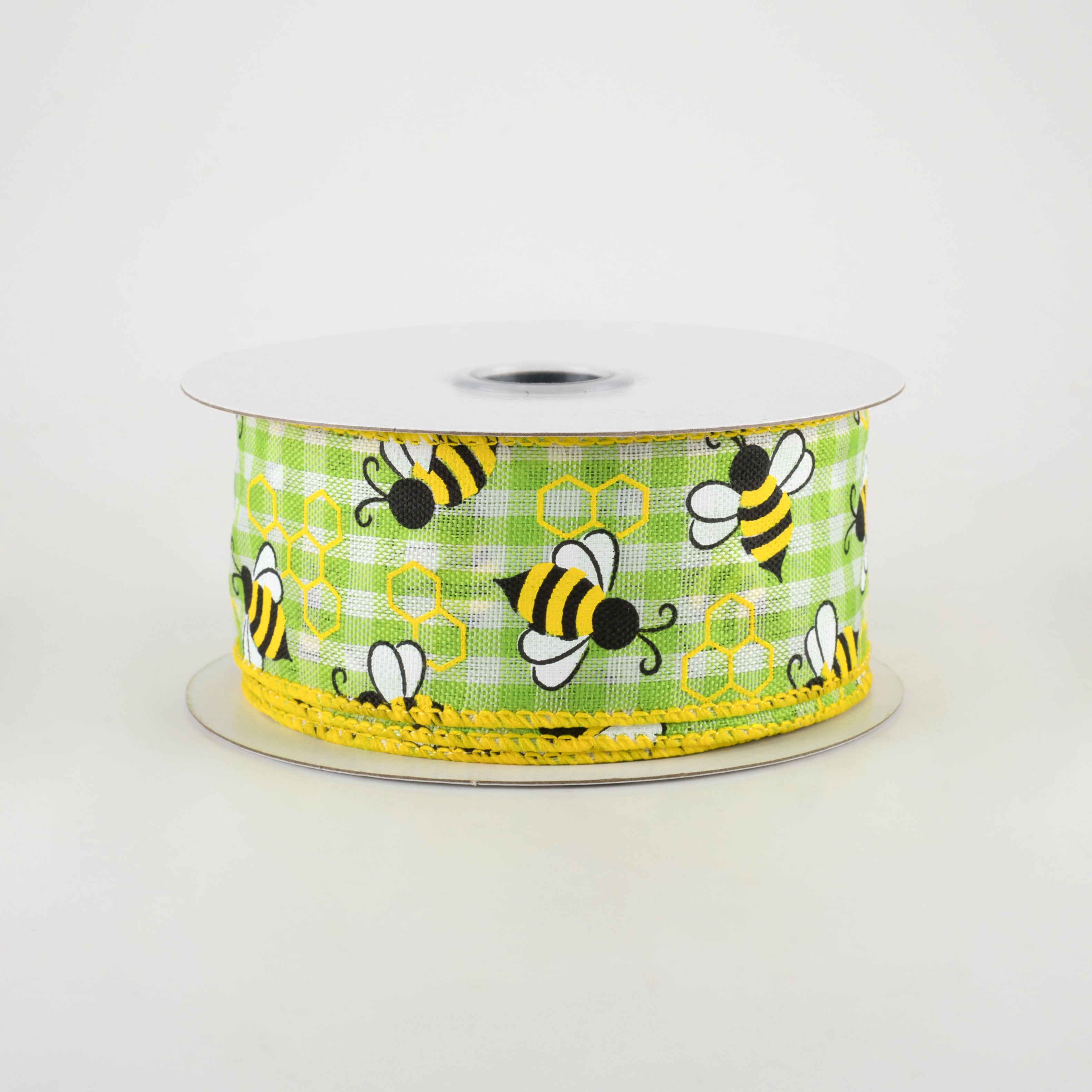 1.5 Inch Mini Bumblebees Gingham Check Ribbon - Lime Green Craft Ribbon (10 Yards) for DIY Scrapbooking, Gift Wrapping & Party Decorations